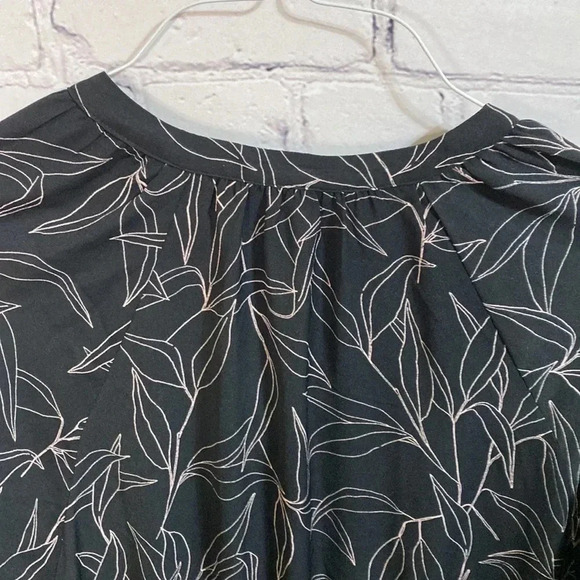 A New Day Black Leaves Shirteaist Button Up Long Sleeved Dress - Picture 8 of 10